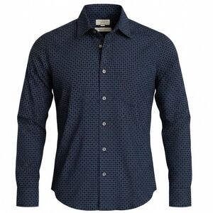Club Monaco Slim Fit Navy Geometric Print Long Sleeve Button Down Shirt Mens XS